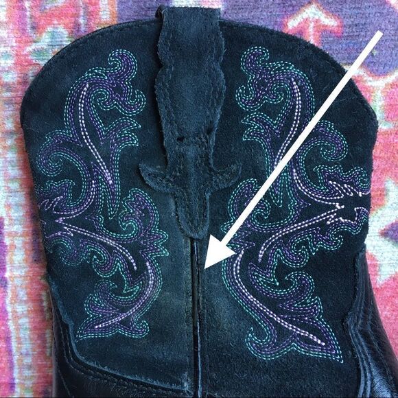 Ariat Black Leather Boots with Purple Stitching - Picture 3 of 16